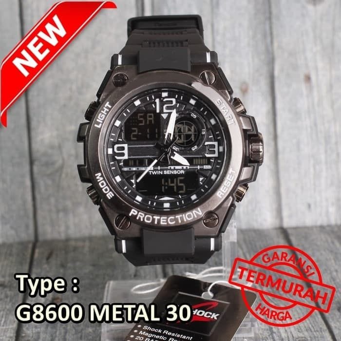 BAJ JAM TANGAN PRIA SPORT ANTI AIR RUBBER GST-8600 DUALTIME METAL