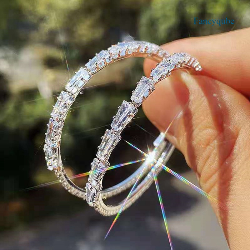 Fancyqube Anting Hoops Bentuk Lingkaran Aksen Kristal Bahan Zirkon Untuk Wanita