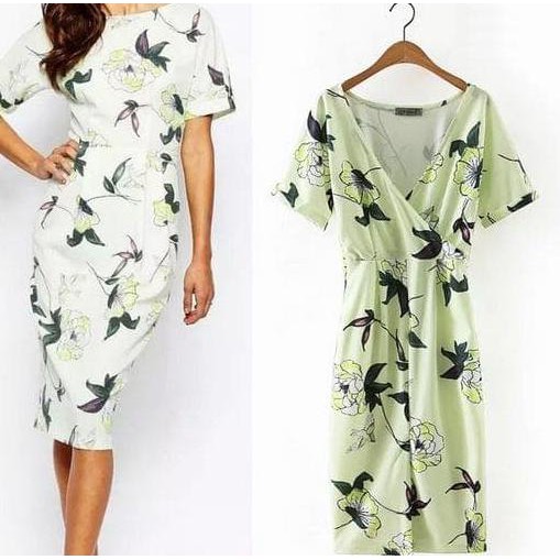 Super Import Midi Bodycon Flower Green Mint Dress Pesta Party Hijau Murah Sale