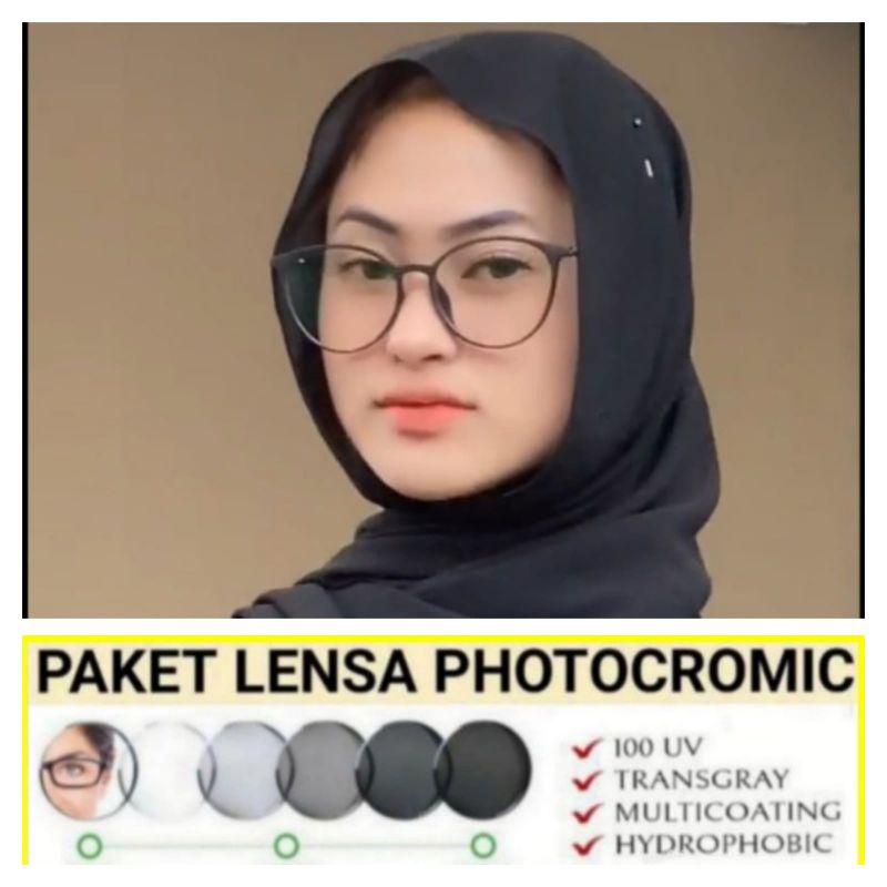 kacamata minus wanita frame cat Eye 8146 paket lensa photocromic dan blueray