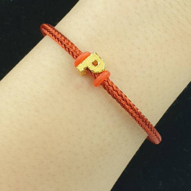 Gelang tali with liontin huruf P balok alphabeta simple mewah GP70