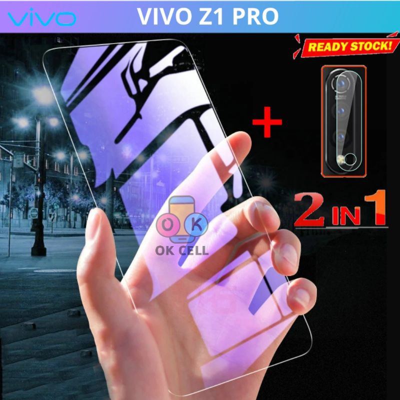 2In1-Tempered Glass Screen Guard Tg Anti Gores Blue light Vivo Z1 Pro Full Layar Kamera Radiasi