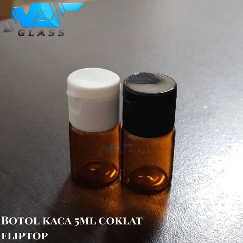 botol kaca 5ml coklat amber tutup fliptop / botol kaca tester 5ml