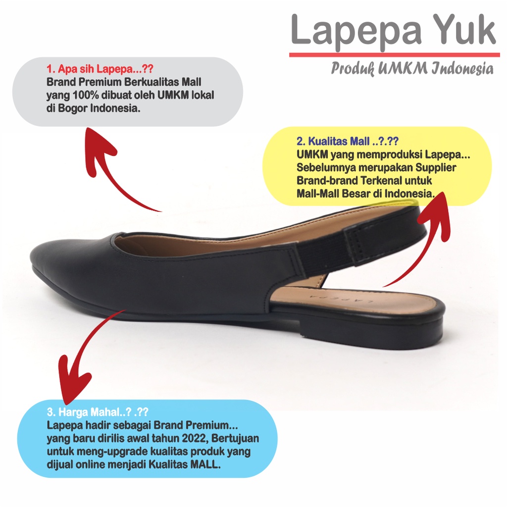 LAPEPA YUK - Sepatu Flat Shoes Wanita FREYA Untuk Kerja kantor Spatu Flatshoes Cewek Kuliahan Jalan Santai Casual Empuk Nyaman Slop Lancip Warna BLACK Kasual Hitam Strap Tali Selop Belakang Premium Original Kekinian Terbaru Shoes ORI Mall Official Store