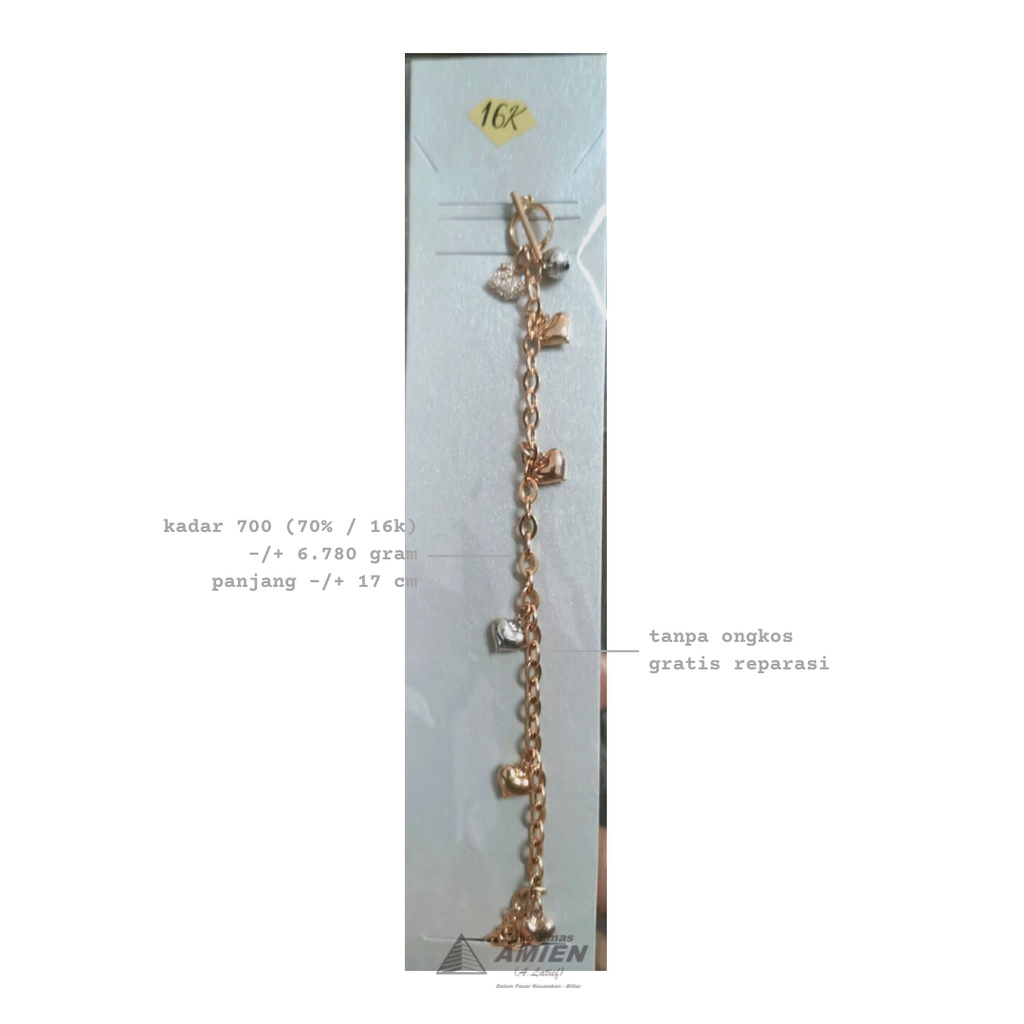 Toko Emas Amien Gelang Emas Asli Kadar 700 (70% / 16K) 6.780 Gram - Bracelet Rantai Variasi Love