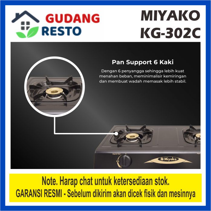 MIYAKO KG 302 C KOMPOR GAS 2 MATA / TUNGKU KG302 KG302C LPG STOVE GAS COOKER TEKANAN RENDAH GARANSI RESMI