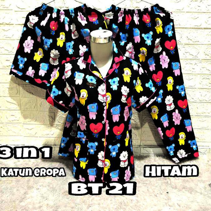 PIYAMA 3 IN 1 DEWASA MOTIF BT21/ Baju tidur dewasa/ Allsize fit to XL