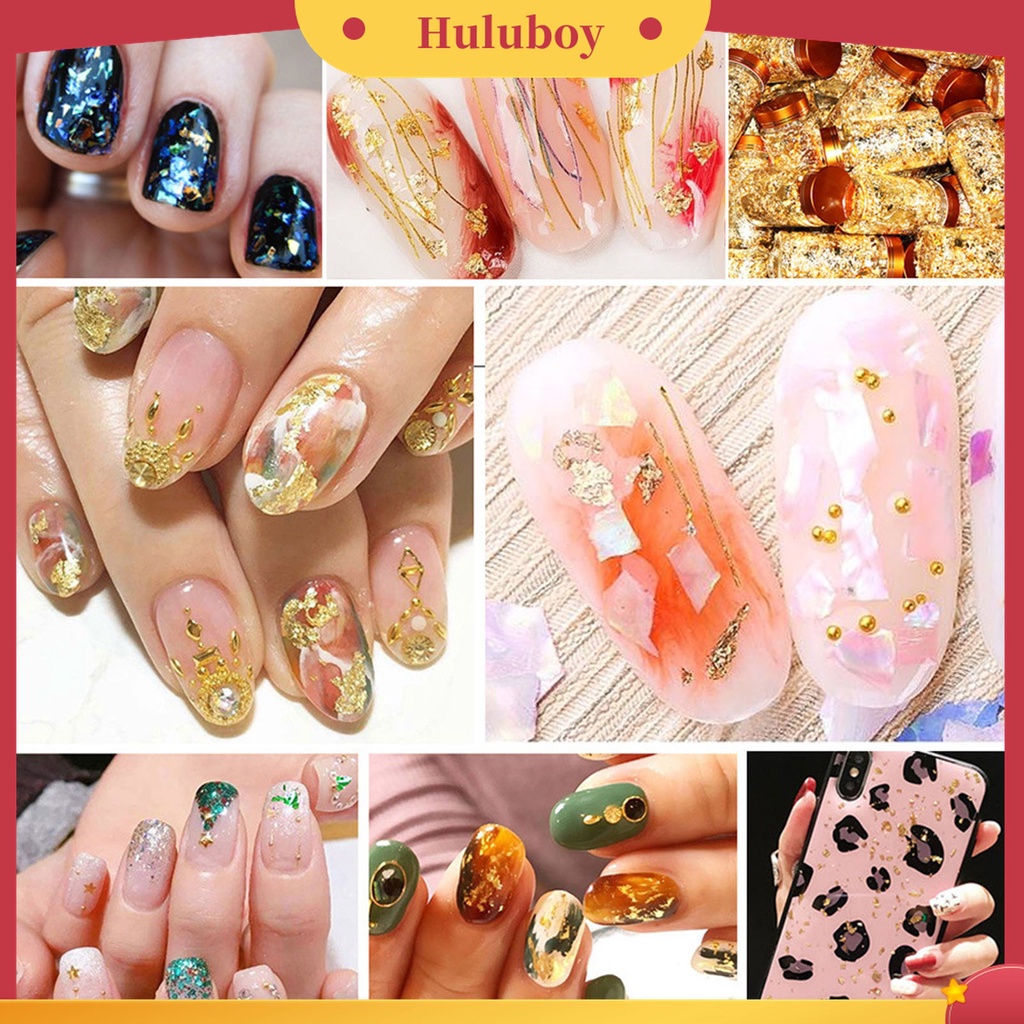 Huluboy Huluboy♡ 10g / Botol Sequin Kuku Palsu Ultra Tipis Bentuk Daun Metalik Untuk Manicure