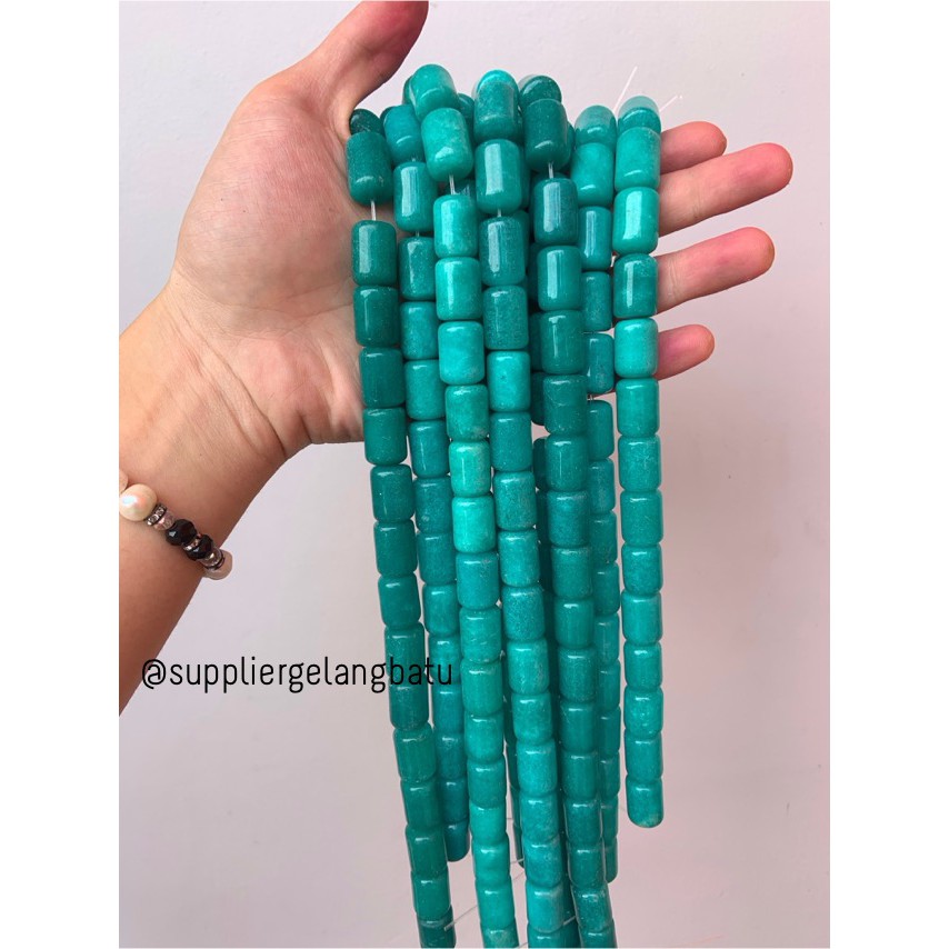 bahan renceng batu akik agate hijau tosca tabung 14mm gelang kalung