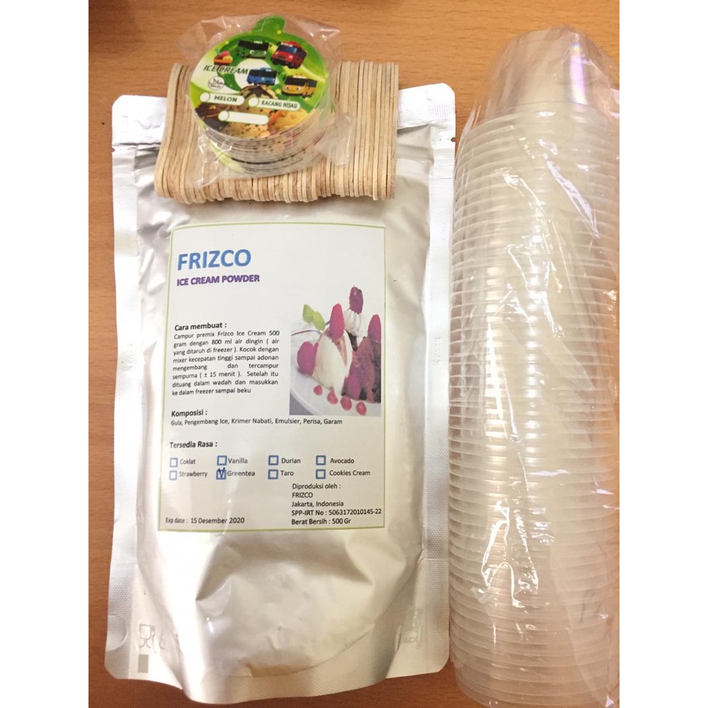 

Rantau32-Paket (A) Bubuk es krim/ice cream FRIZCO + cup plastik polos 50ml+sendok+tutup