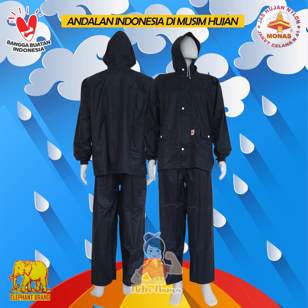 Jas Hujan Setelan Jaket Celana Nylon MONAS  CAP GAJAH ASLI ELEPHANT