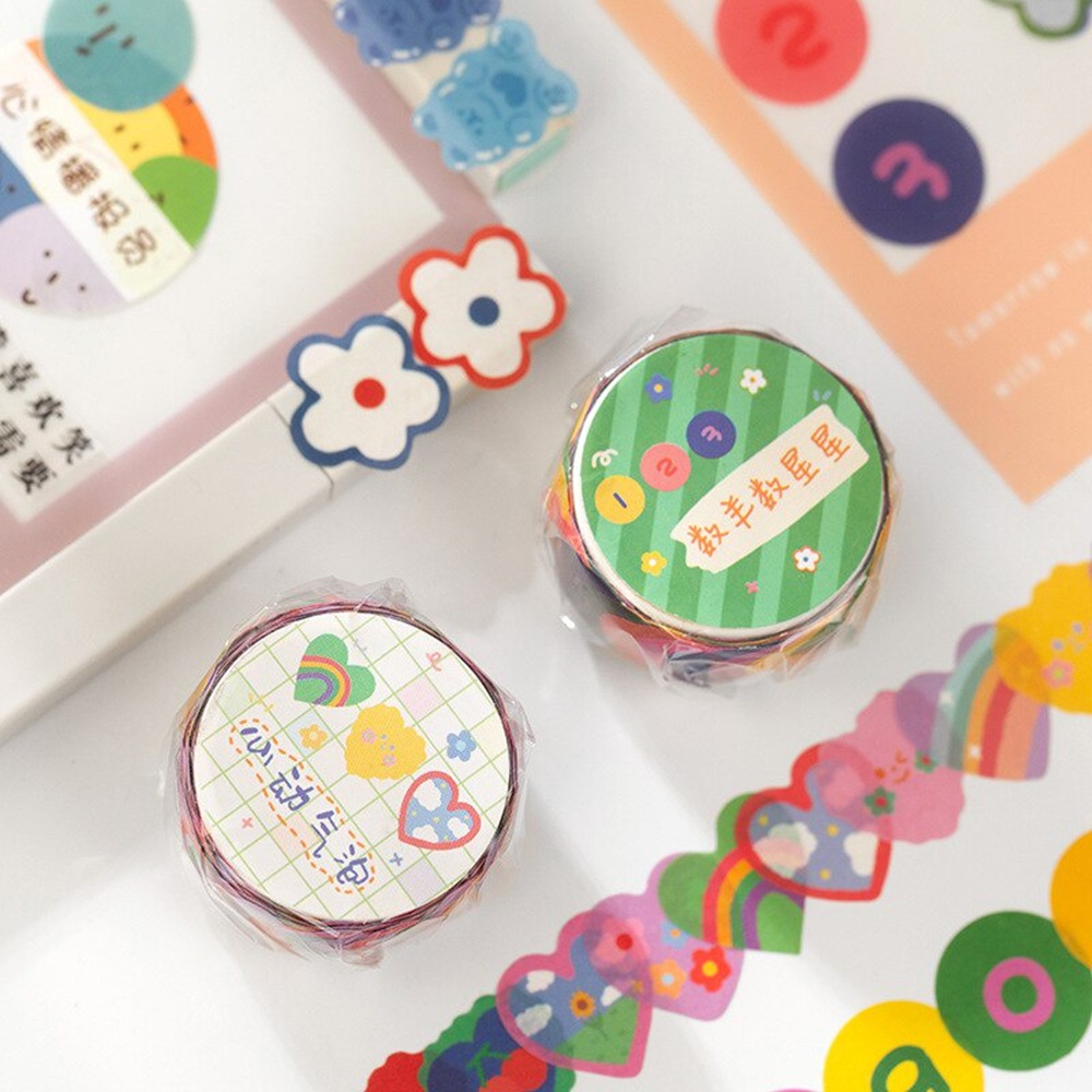 100 Pcs/Roll Lucu Kartun Warna Renda dan Pita Kertas Stiker Dekorasi Akun Tangan