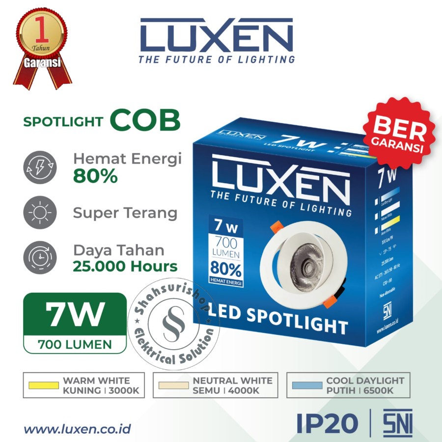 LUXEN LAMPU SPOTLIGHT COB LED 7W 7 W WATT GARANSI 1 TAHUN