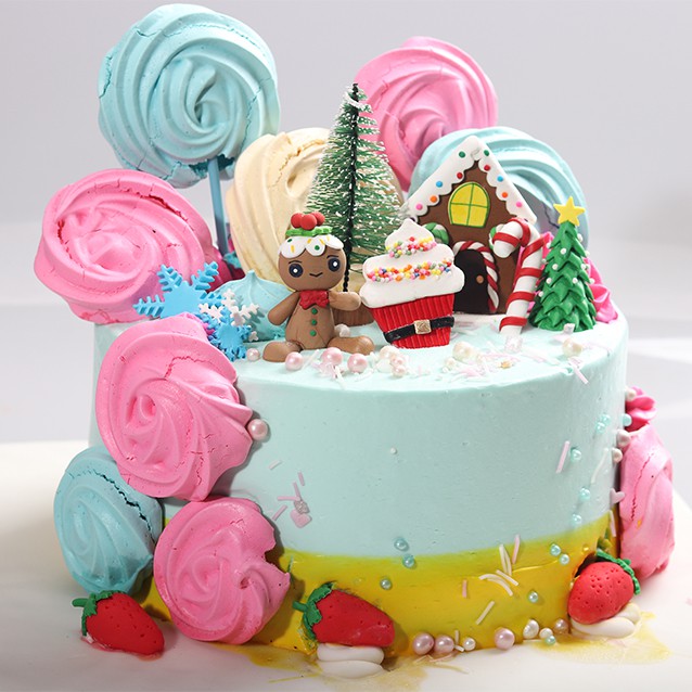 

Christmas Cake / Kue Natal / Light blue and yellow / Diameter 20 cm