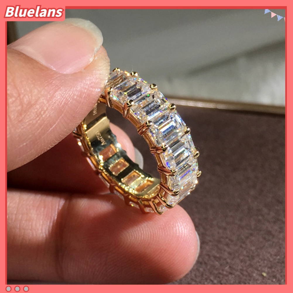 Bluelans Cincin Kawin / Tunangan Hias Cubic Zirconia Persegi Panjang Mewah Untuk Wanita