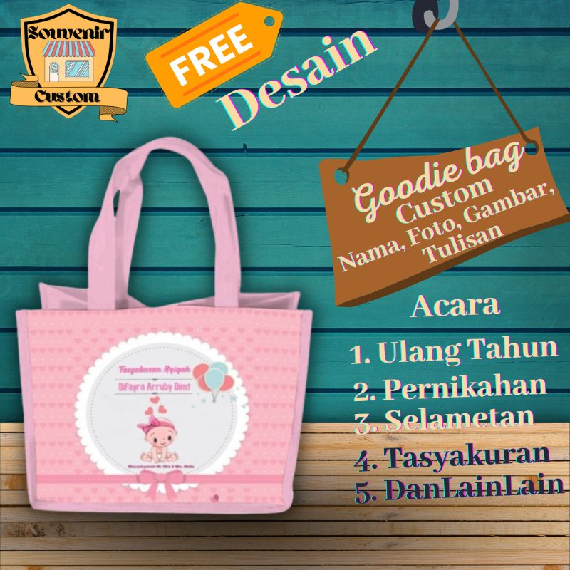 

Tas Goodie bag Custom Nama Foto Tulisan Gambar Acara Ulang Tahun Pernikahan Aqiqah Tasyakuran Selametan Terlaris Harga Murah