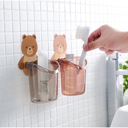Rak Tempat Sikat Gigi Odol Motif Beruang Cute Wadah Penyimpanan kosmetik Serba Guna Kamar Mandi Dispenser odol