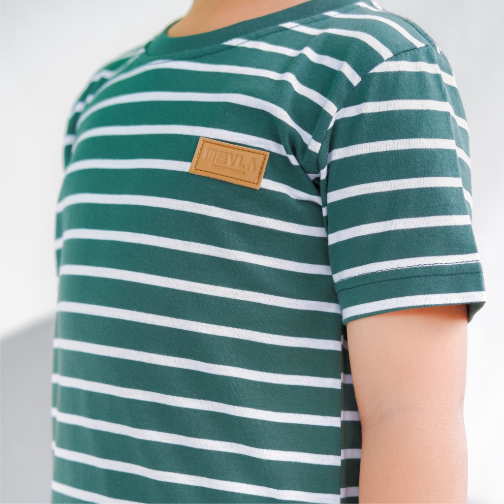 Kaos Stripe Garis Anak Laki Laki Perempuan Branded Unisex Original Premium | Mevla Kids - Uzuki Green