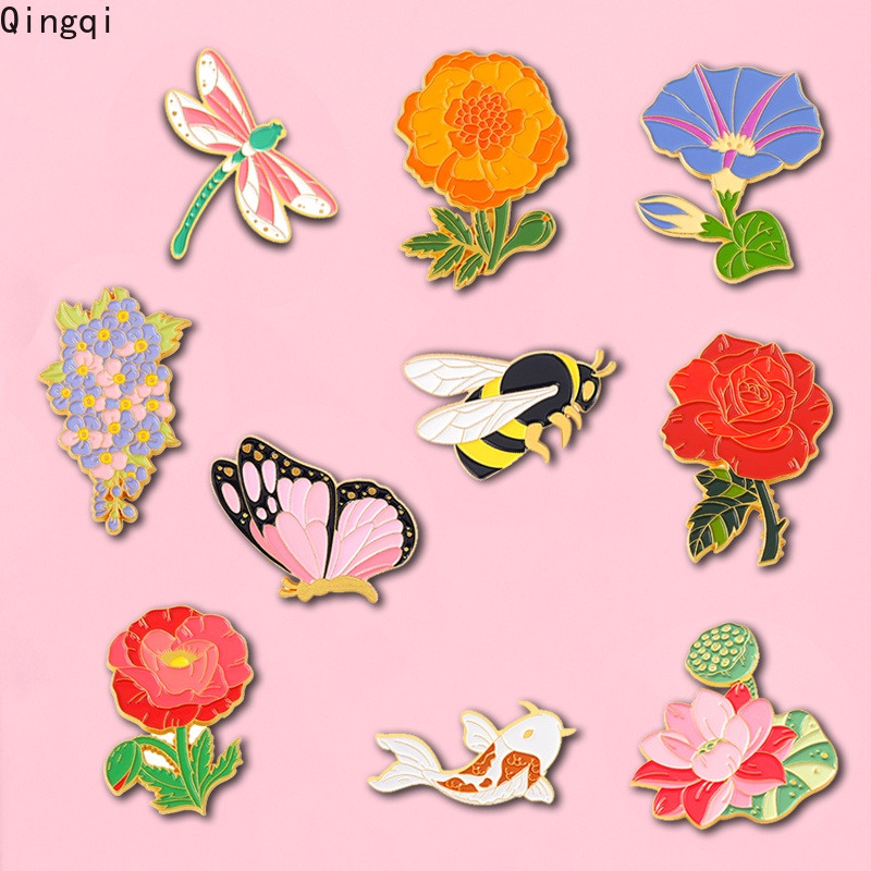 Bros Pin Enamel Desain Kartun Bunga Butterfly Lebah Koi Capung Untuk Hadiah Anak