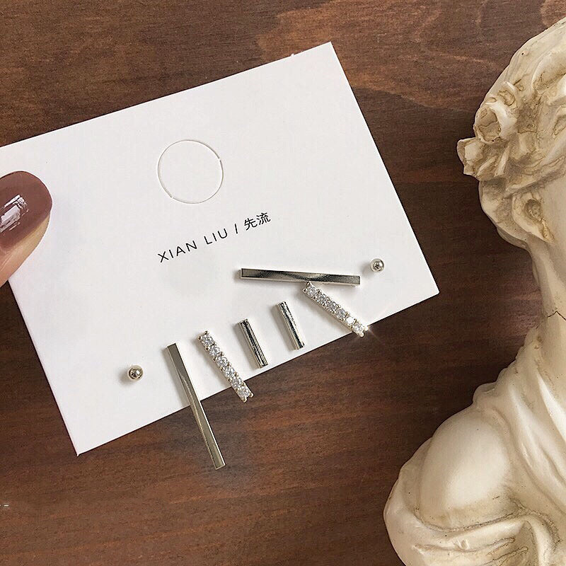 6 Buah/Set Minimalis Geometri Anting-Anting Set 925 Kacang Perak Sederhana Jarum Tragus Zircon Anting-Anting Anting-Anting