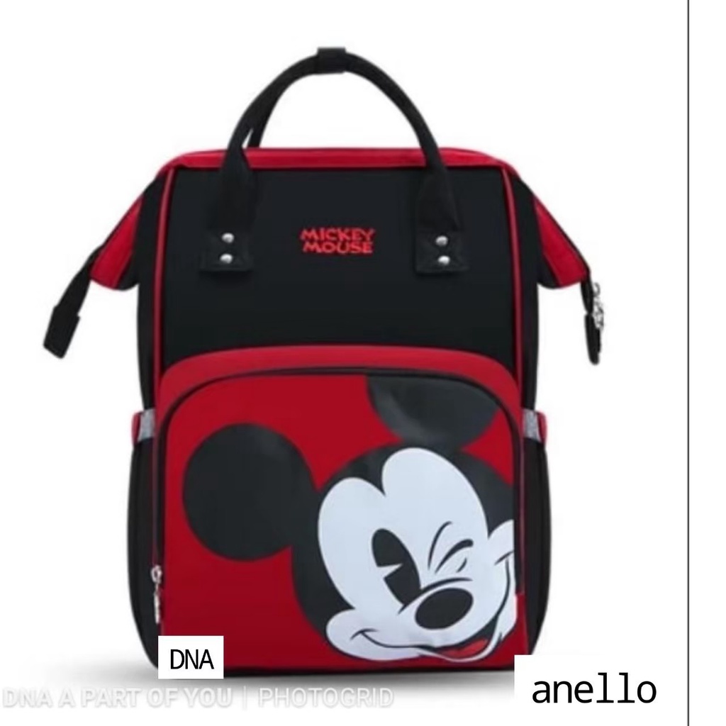 &quot;aurabagss&quot; - Ransel Anak Anello Motif Mickey Merah Hitam / Backpack Anello mickey kanvas Termurah / Ransel Anak Unisex / Backpack Anello Mickey Mouse Terlucu / Tas Anak / Ransel Anak / Diapers Bag