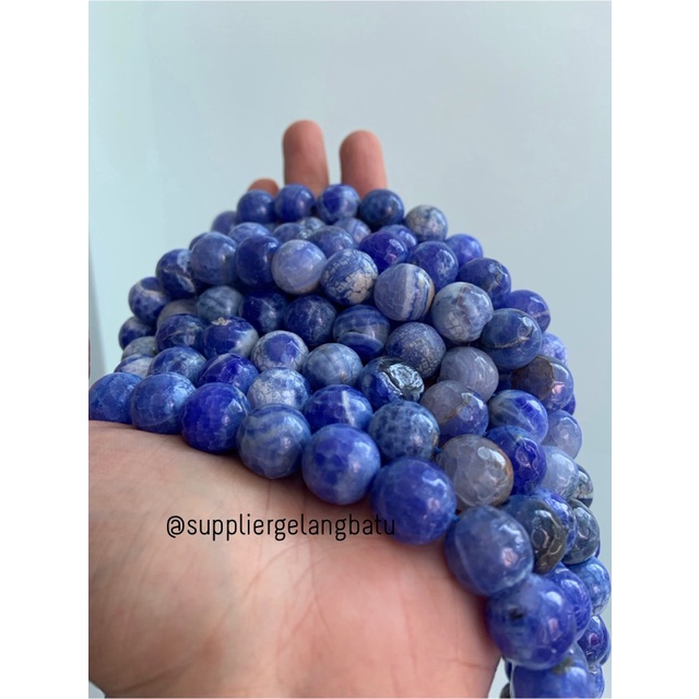 batu alam sodalite serat FACETED 14mm cutting biru putih aksesoris