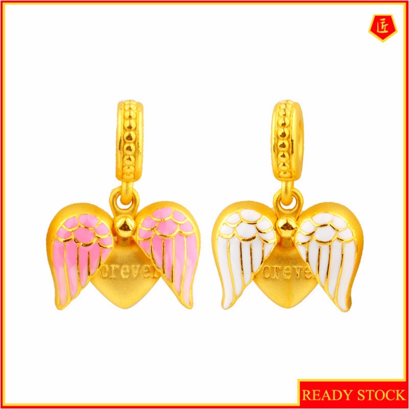 [Ready Stock]Fashion Gold Plated Love Heart Angel Wings Pendant Pink Necklace