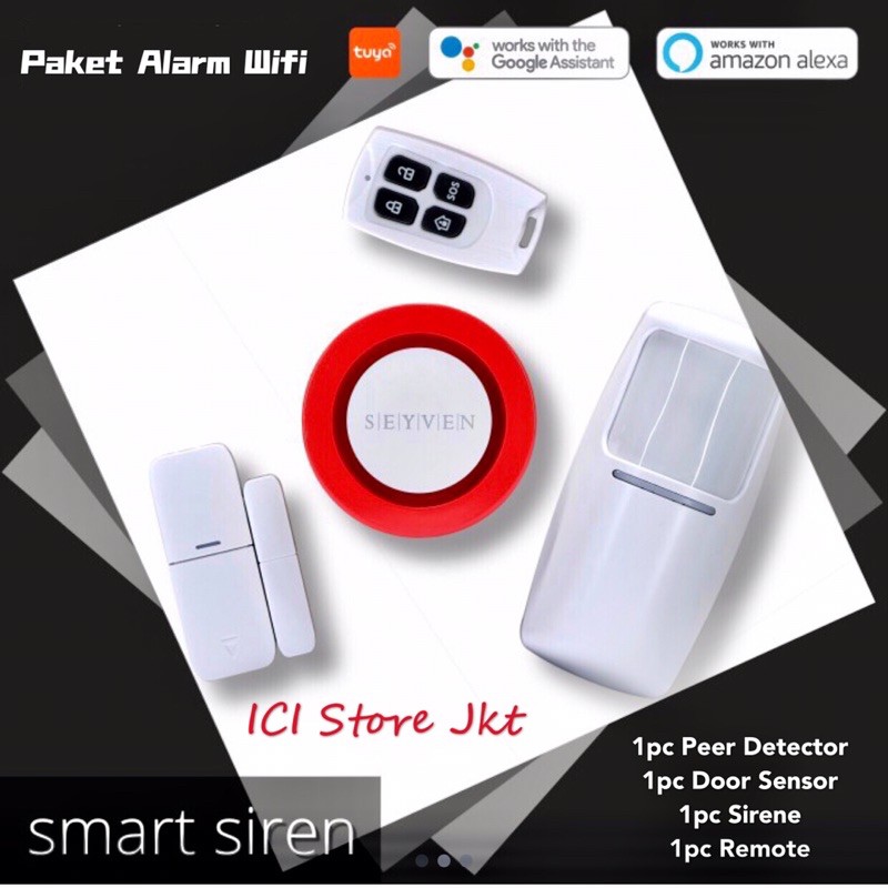 Paket Smart Alarm Wifi Sensor gerak , Sensor Pintu dan Sirene