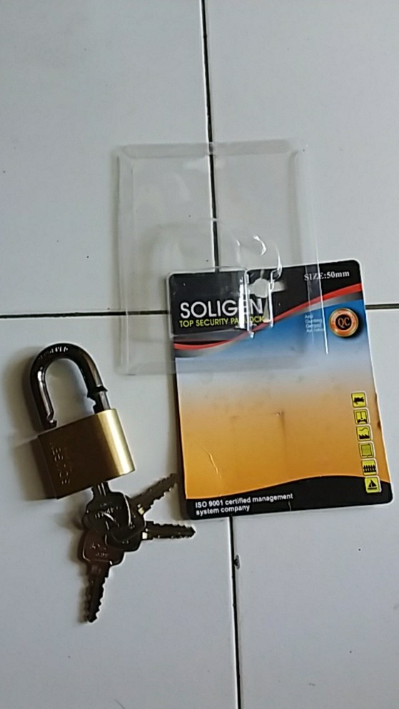 Gembok Baja Hitam 50 Mm Leher Pendek Soligen