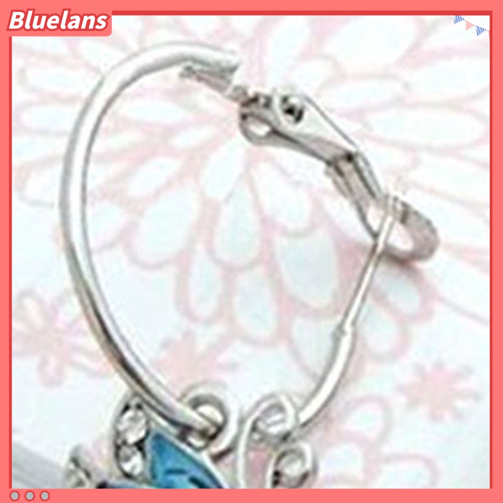 Bluelans Women 1Pair Blue Crystal Rhinestone Enamel Butterfly Dangle Hoop Earrings Earbob