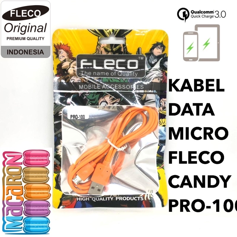 GROSIR KABEL DATA FLECO CANDY MACARON PRO-100 MICRO FASTCHARGING QC3.0 PRO-100