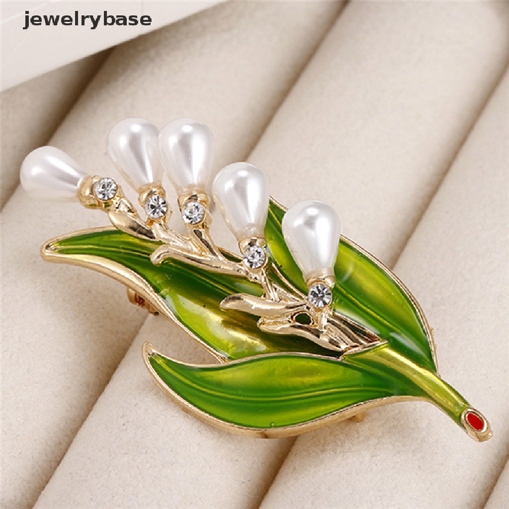 Bros Pin Enamel Bentuk Daun Aksen Mutiara Kristal Berlian Imitasi Untuk Wanita