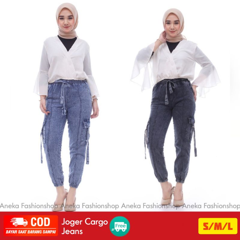 CELANA CARGO JEANS / S-M-L / CARGO JOGER JEANS / CELANA WANITA STANDART