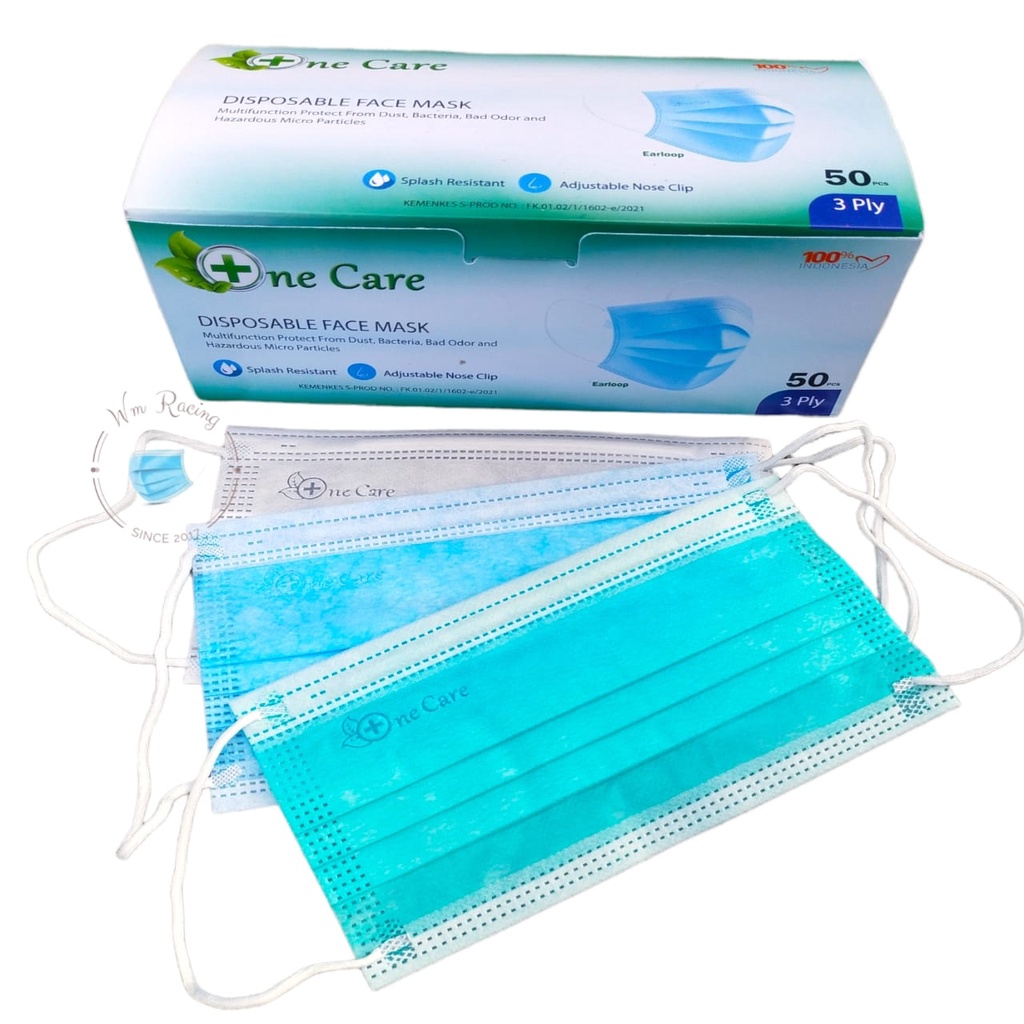 Masker Earloop 3ply Biru Embos NeCare Indonesia 100% izin Kemenkes