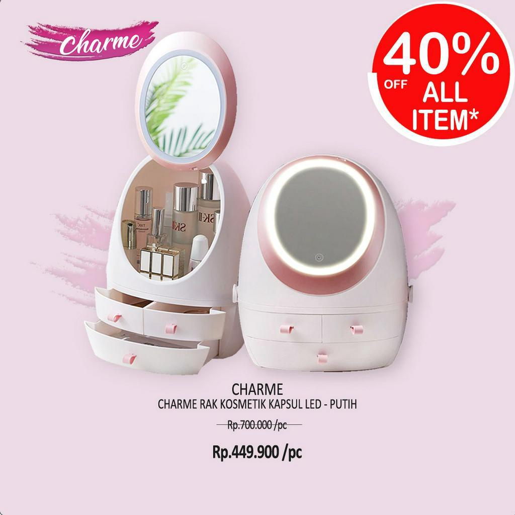 (READY &amp; ORI) Charme Rak Kosmetik Kapsul LED Putih / Pink / Hijau rak make up makeup dinding unik viral