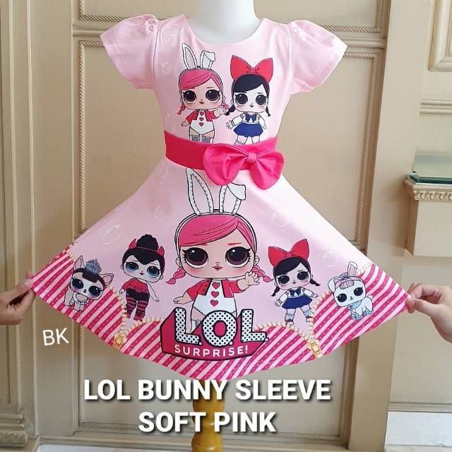 LOL BUNNY SLEEVE DRESS / DRESS ANAK MOTIF LOL IMPORT / GAUN ULANG TAHUN / DRESS ANAK IMPORT