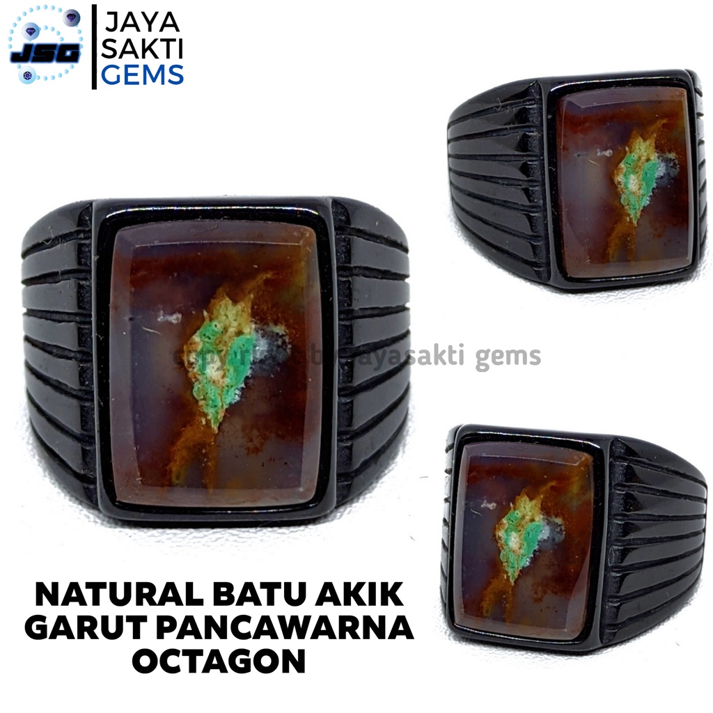 Natural Batu Akik Pancawarna Garut Octagon PGO09