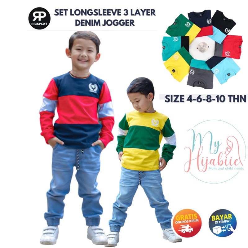 Rickplay Setelan Anak Laki Laki - Baju Panjang Set Celana Joger Jogger Lakilaki Usia 4 6 8 10 Tahun