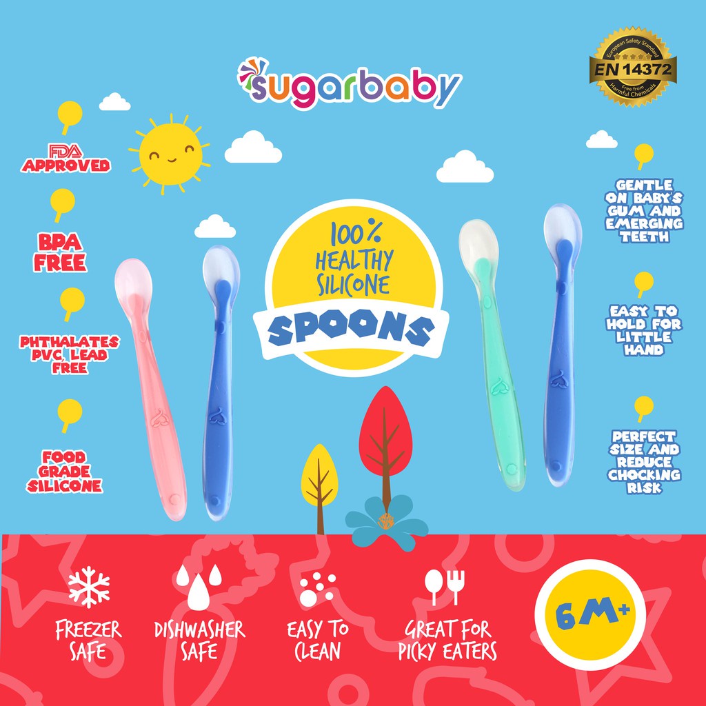 Sugar Baby Healthy Silicone Spoon With Cover / Sendok Makan Anak