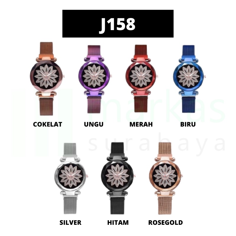 MARKAS J158 Jam Tangan Perempuan Motif Bunga Glitter Rantai Magnet Woman Flower Watch Fashion