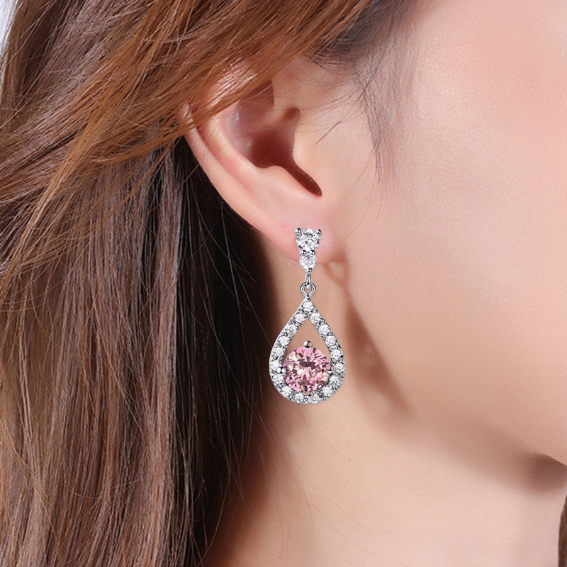 Anting Bentuk Pir Bahan Cubic Zirconia Warna Silver Untuk Wanita