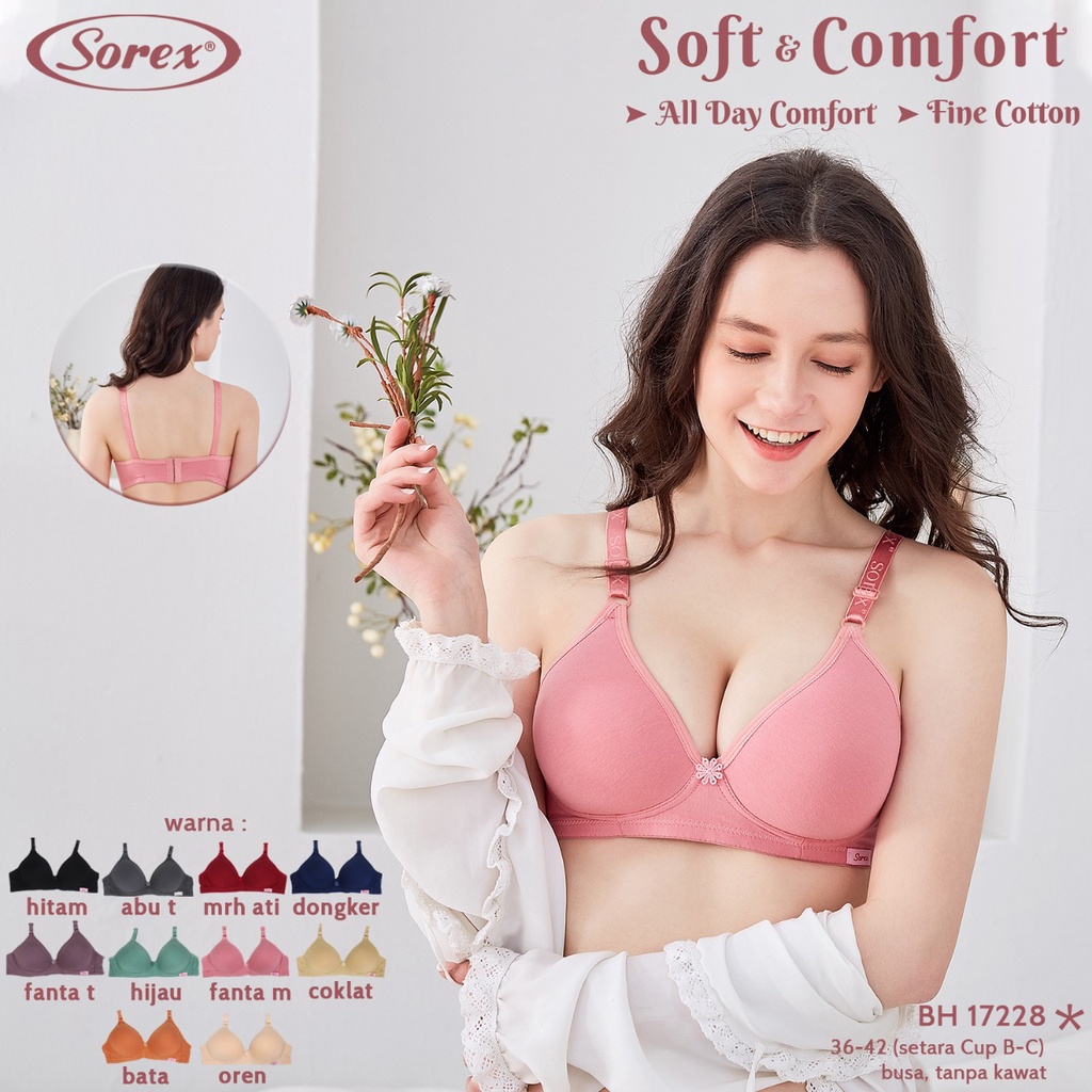 Sorex Bra Super Soft Busa Tanpa Kawat Cup Besar Kait 3 Setara Cup B-C BH  Harian 17228-1
