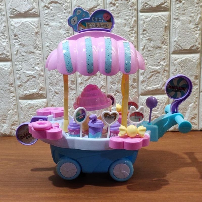 Mainan Gerobak Popcorn Ice Cream Baterai - Candy Cart Anak Perempuan Cewek