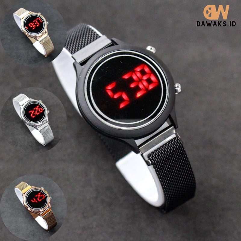 JAM TANGAN WANITA DIGITAL LED TOUCH RANTAI MAGNET ANTI AIR JAM TANGAN JINSHENGSI JSS 3724 JAM TANGAN