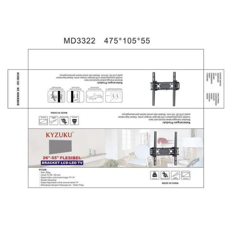 BRACKET TV LED LCD FLEKSIBEL 26 - 55 INCH KYZUKU