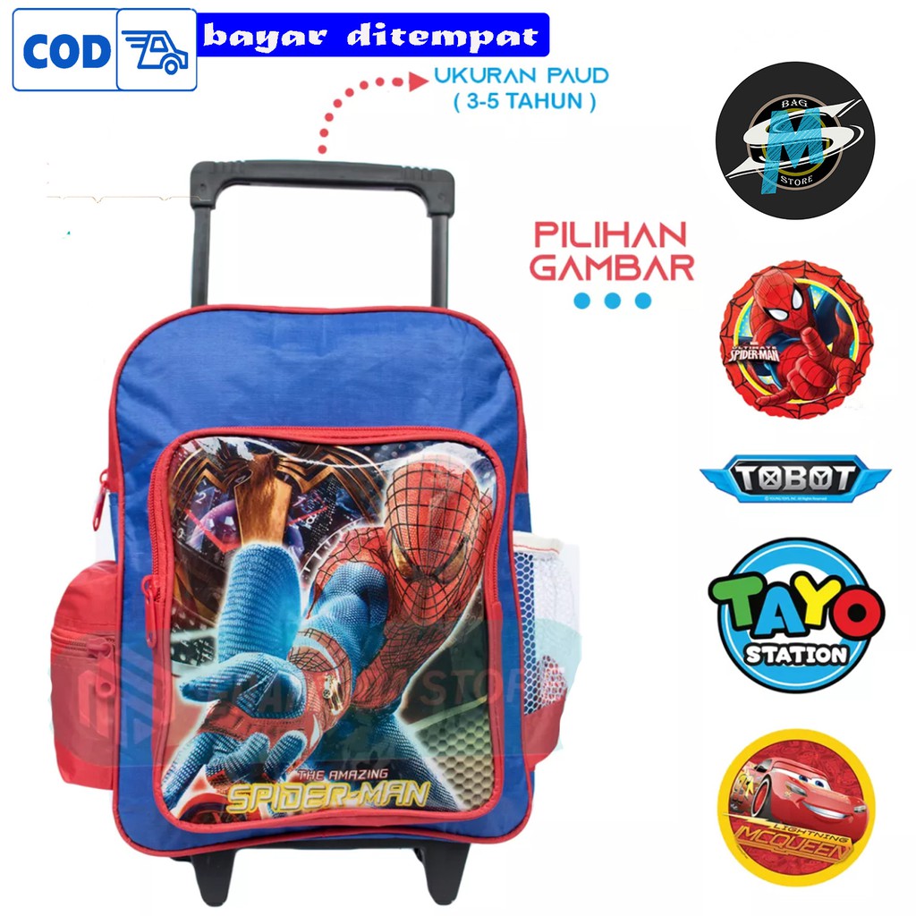 Tas Troli Anak Cowok paud Tas Roda Anak Tas Unik Roda Laki-laki 12 inch