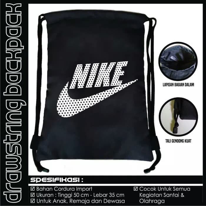 [BLACK] Tas Serut Ransel String Bag Drawstring Bag Gym tas running pack / tas jogging / tas sepeda