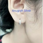 (COD)Anting jepit anak donat mata diamond putih perak asli 925/silver lapisan emas putih murni..