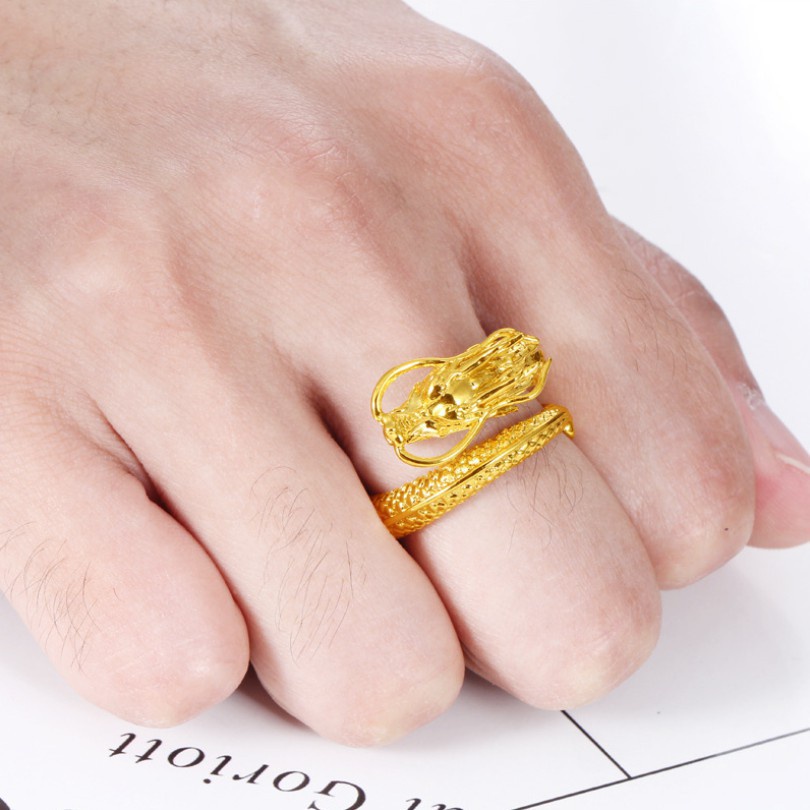 Cincin Naga Berlapis Emas 24K Sederhana Fashion Pria dan Wanita