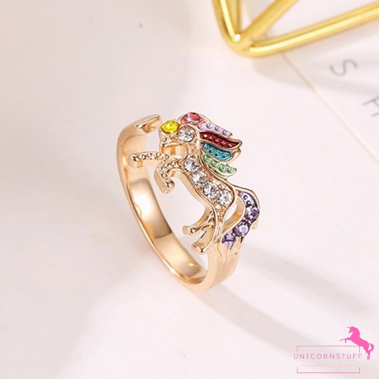 Cincin Anak Diamond Timbul Gold Silver Cewek Unicorn Pink Mainan Rainbow